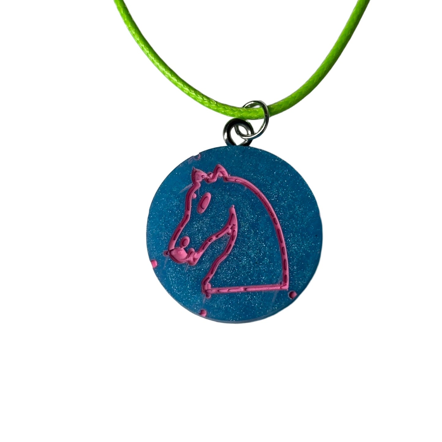 Blue & Pink Knight - Handmade Resin Chess Necklace