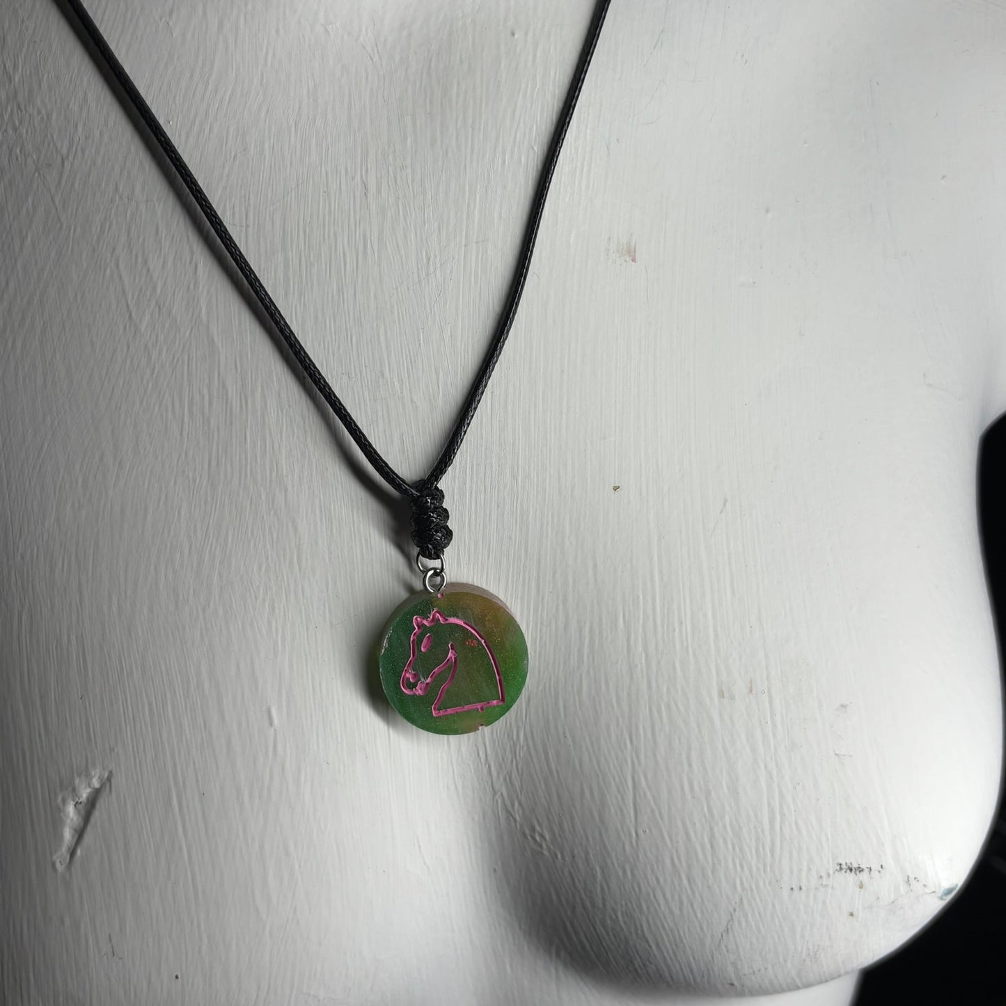 Pink Forest Knight - Handmade Resin Chess Necklace