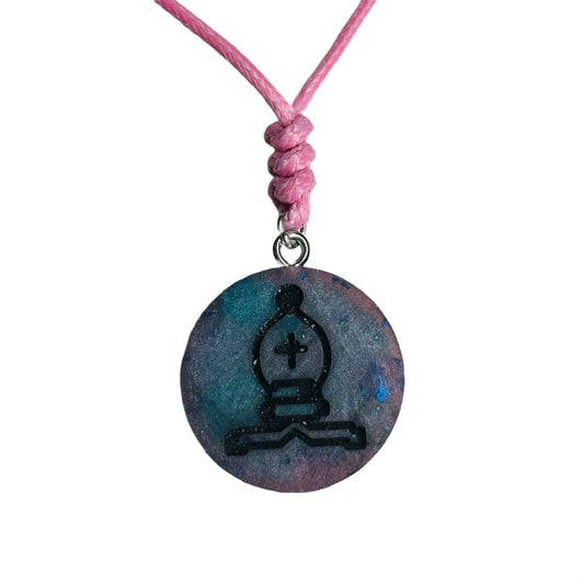 Blue Pink Bishop - Handmade Resin Chess Necklace