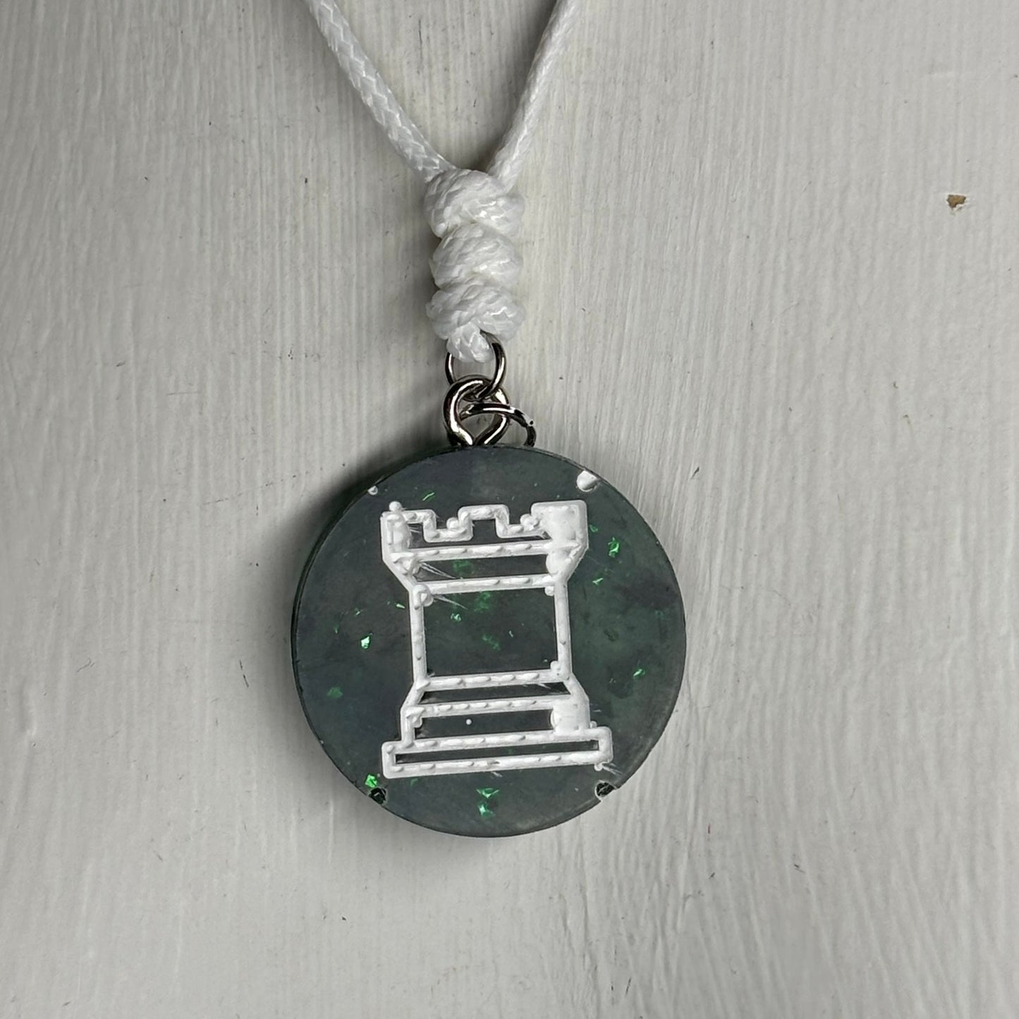 Crystal Green Rook - Handmade Resin Chess Necklace