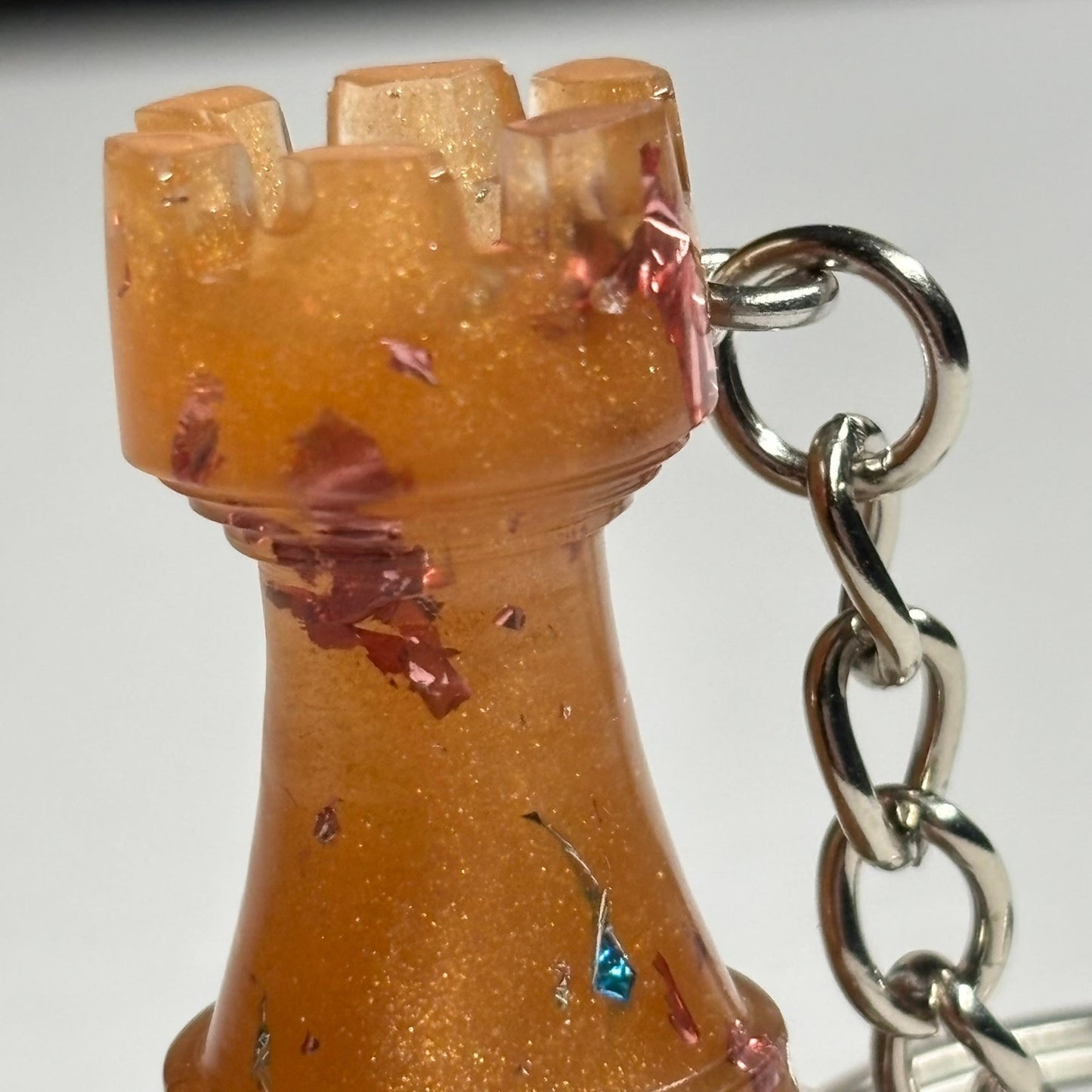 Orange Amber Rook - Handmade Resin Keychain