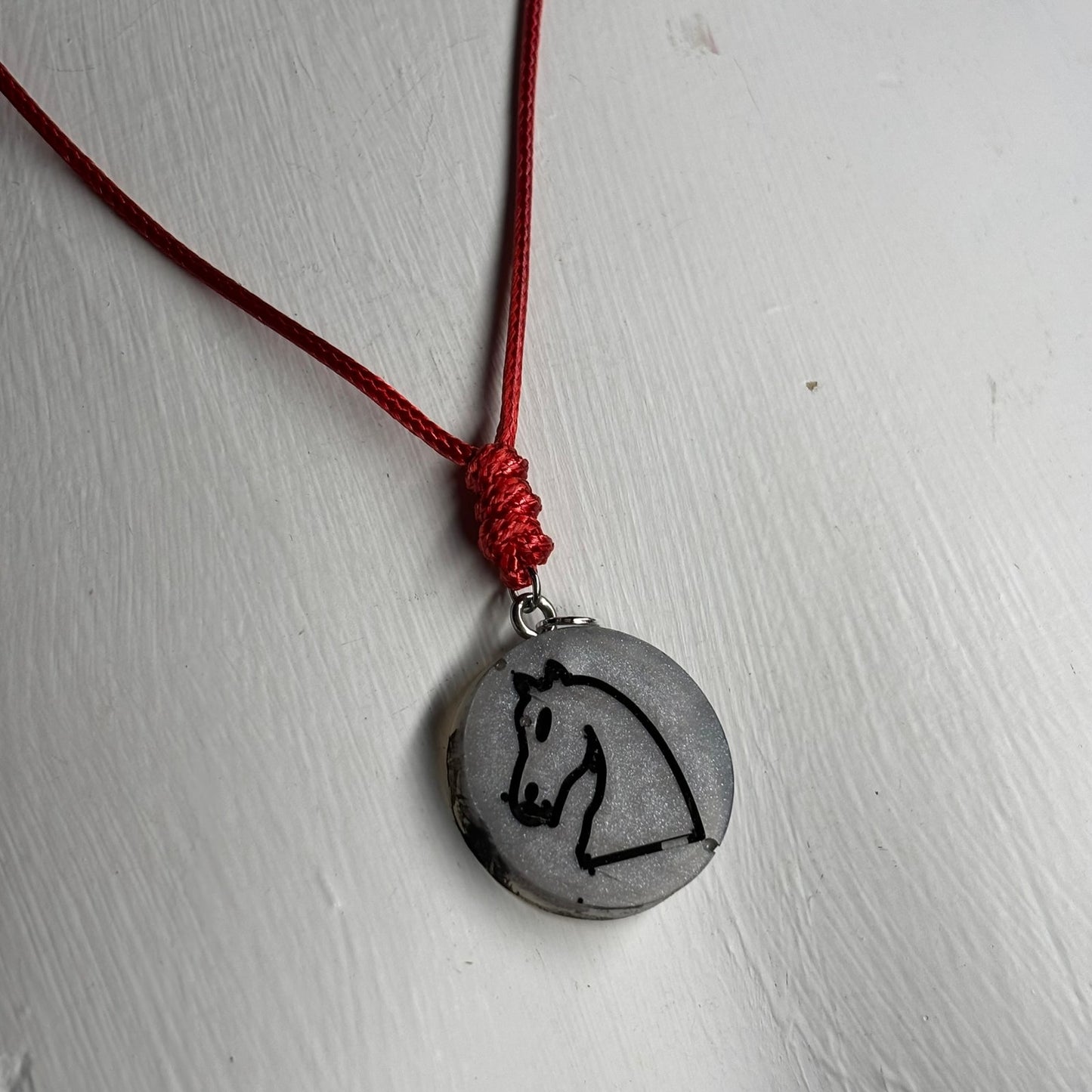 Gray Castle Knight - Handmade Resin Chess Necklace