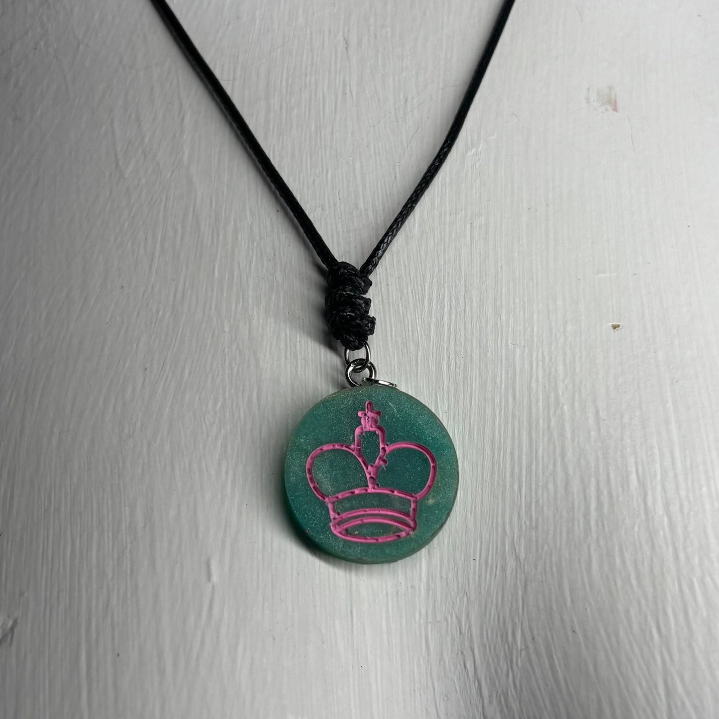 Aqua Pink King - Handmade Resin Chess Necklace