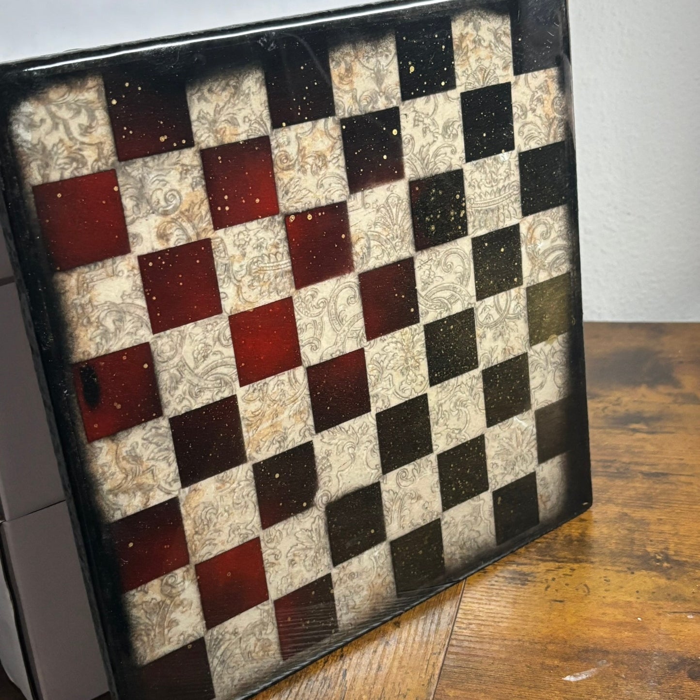 Black & Red Vintage - Resin Coated Chess Board