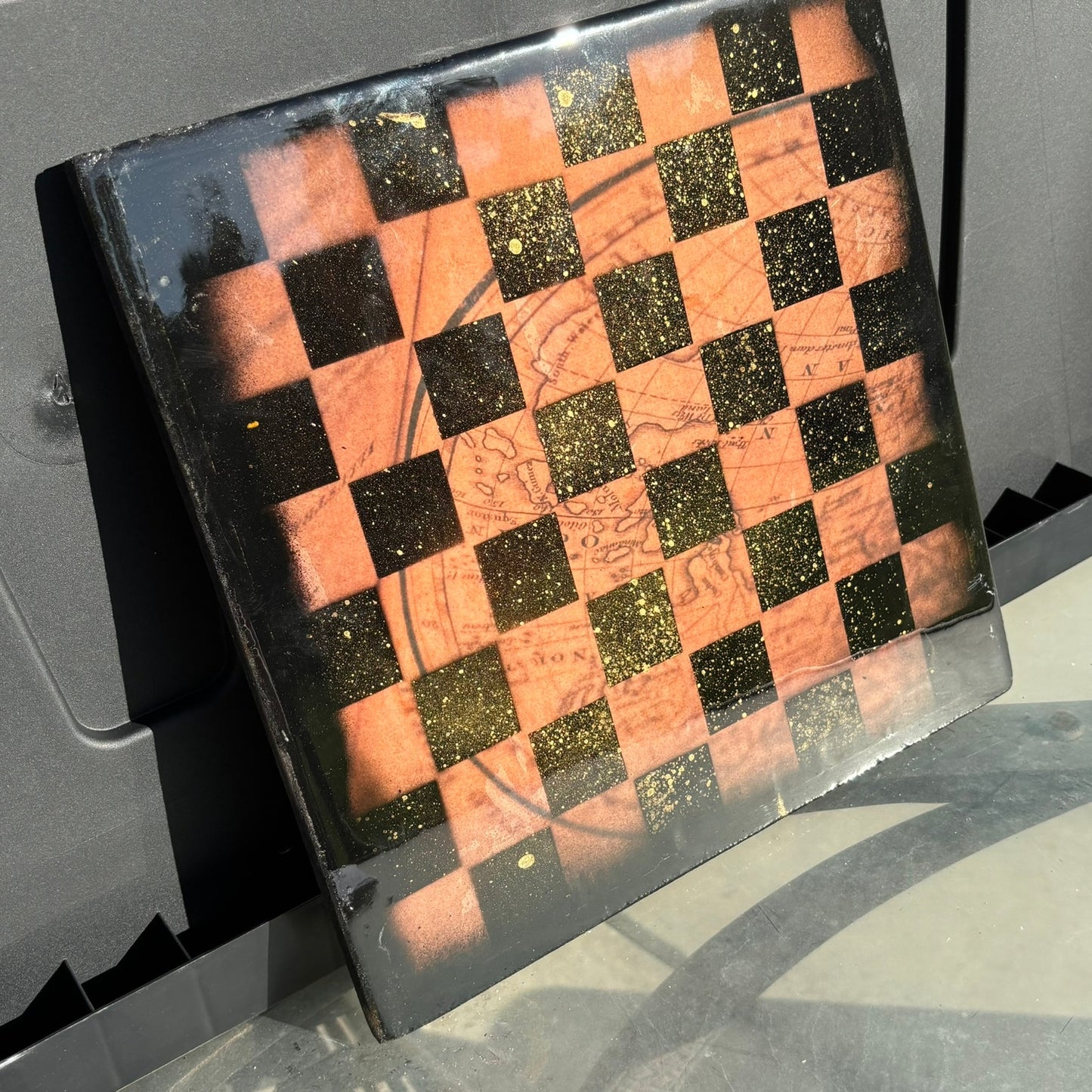 Vintage Map - Resin Coated Chess Board