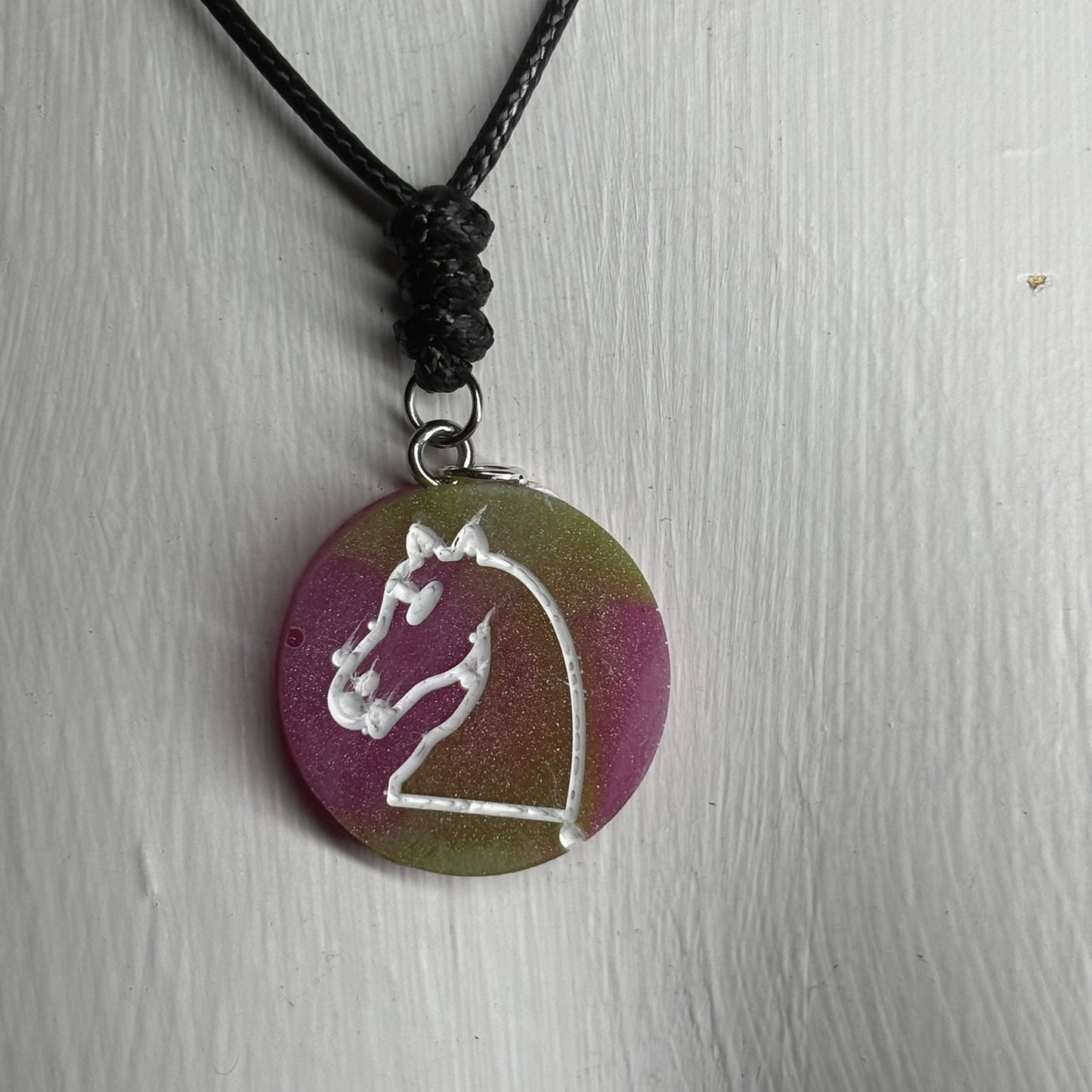 Pink & Green Knight - Handmade Resin Chess Necklace