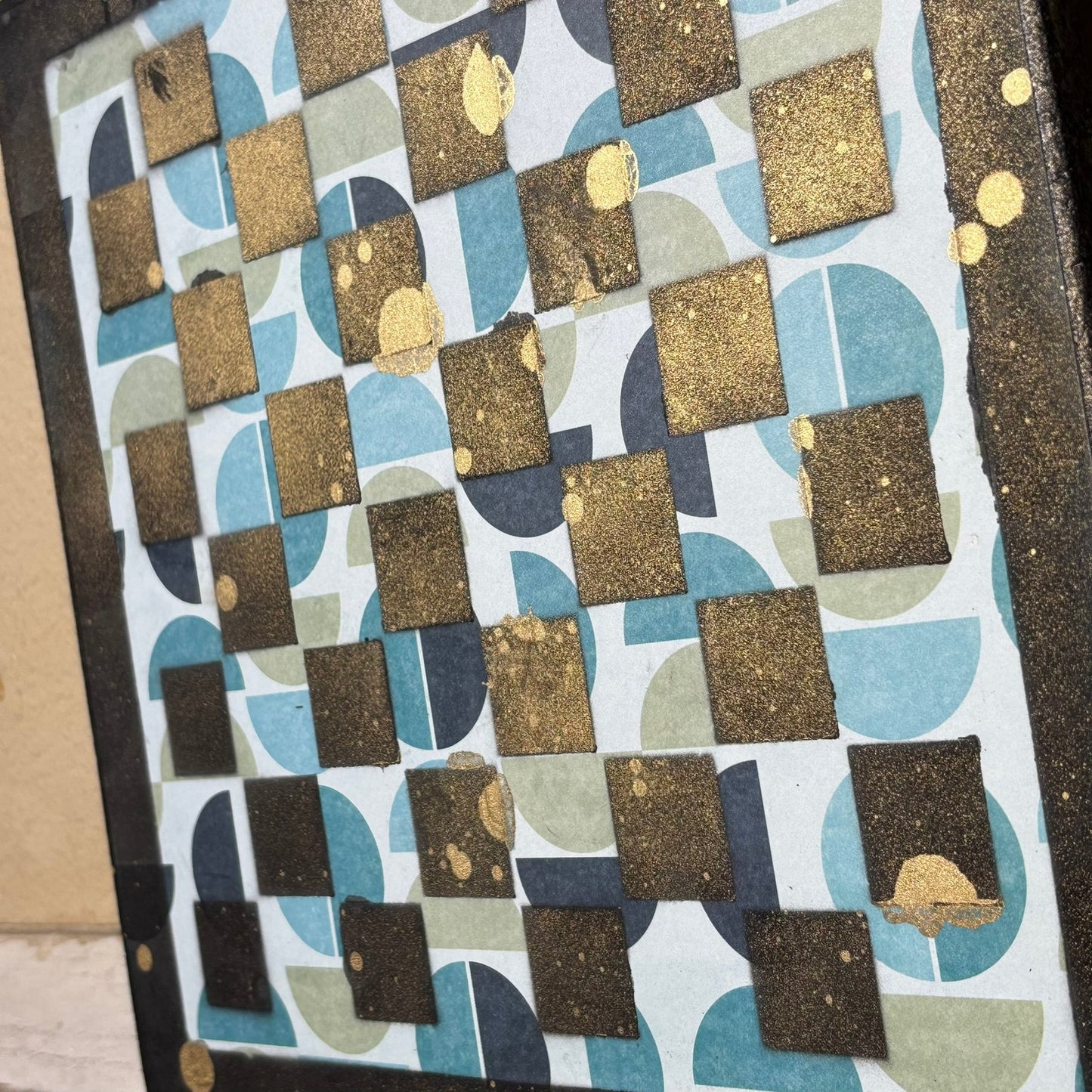 Aqua Blue Gold - Scrapbook Chess Board