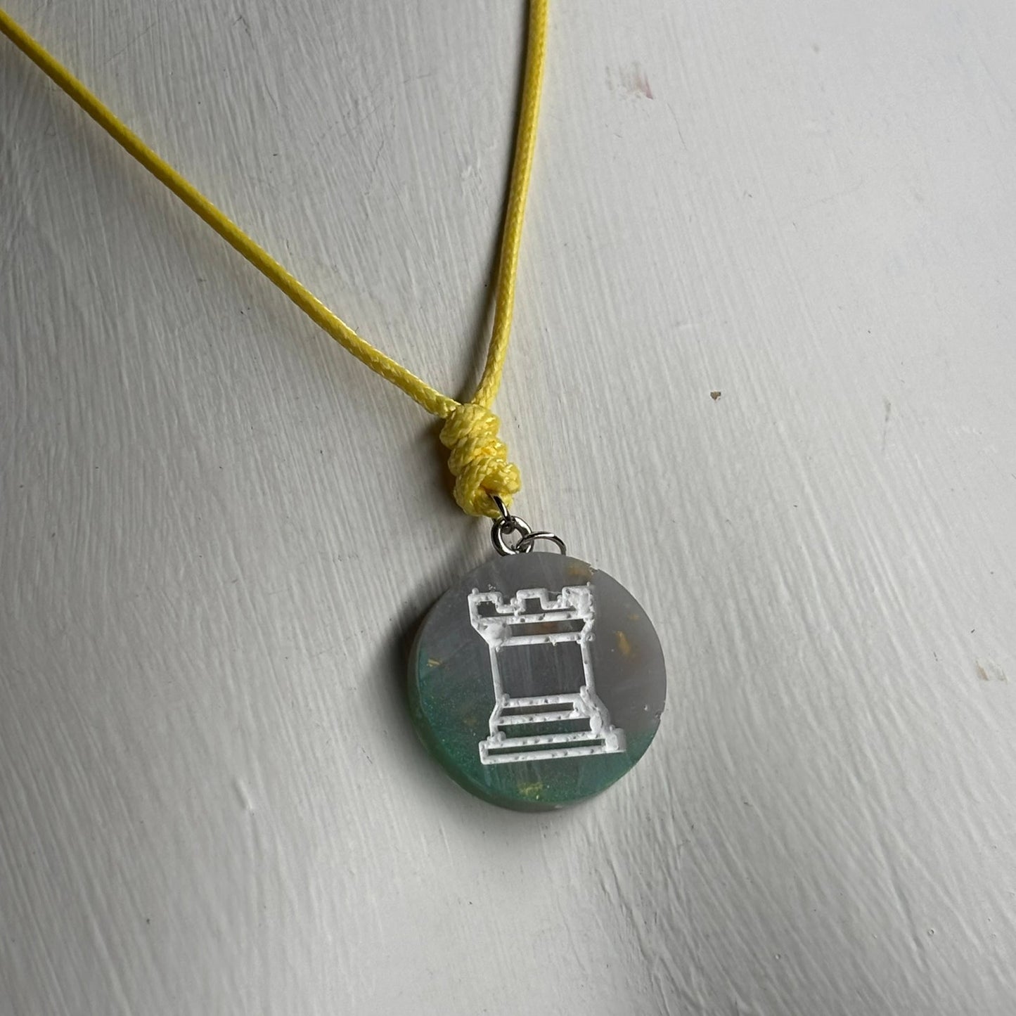 Green Crystal Rook - Handmade Resin Chess Necklace