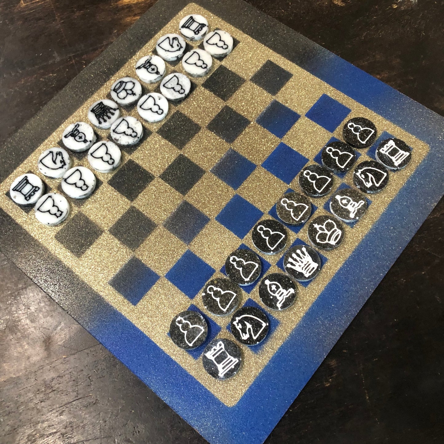 Sparkle Golden Blue - Painted Chess Set