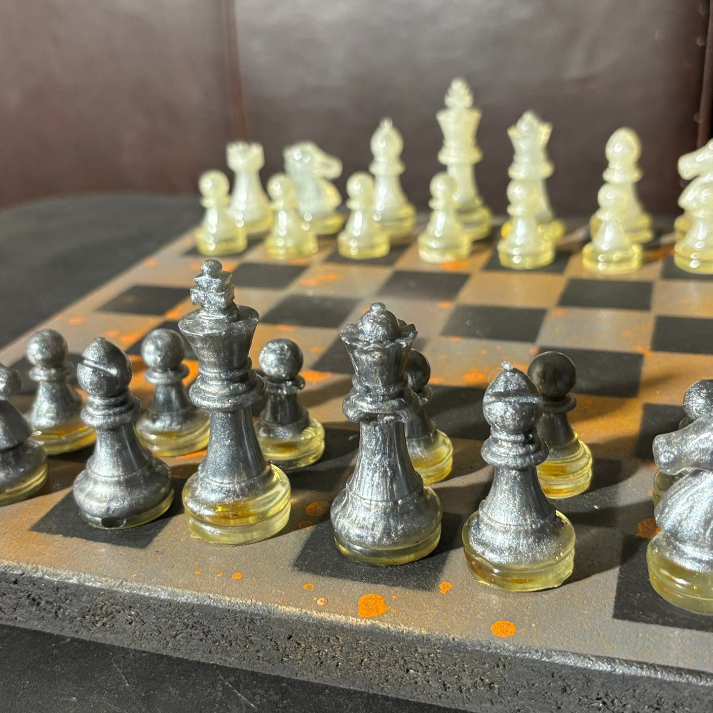 Gray & Orange - Painted Chess Set