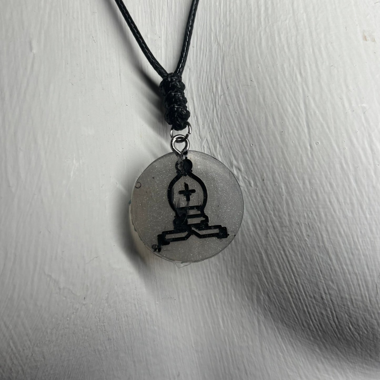 Dark Silver Bishop - Handmade Resin Chess Necklace