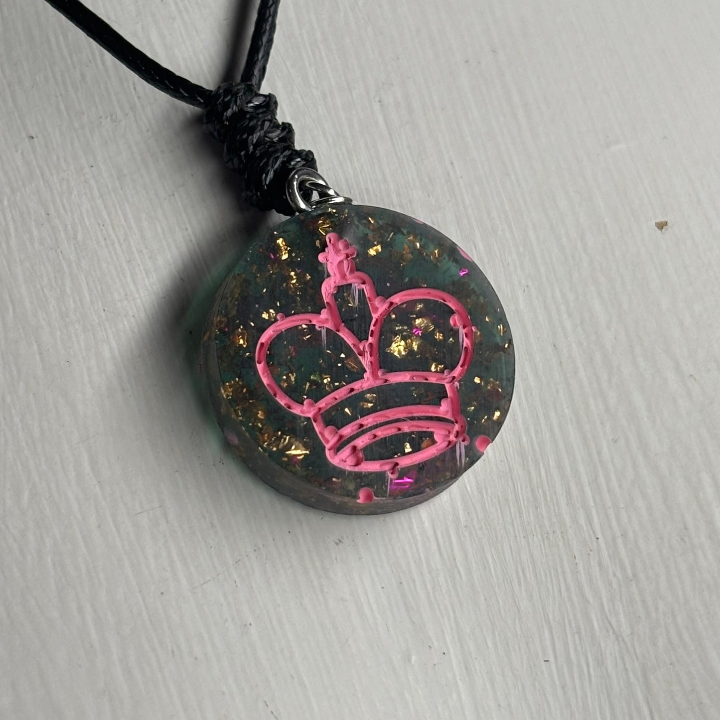 Vintage Forest Pink King - Handmade Resin Chess Necklace