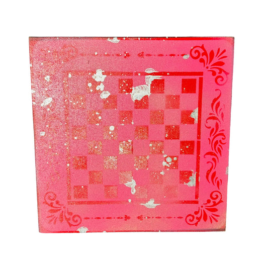 Pink & Red Chrome Drip - Painted Chess Board
