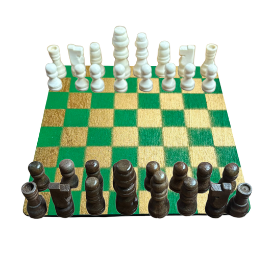 Green & White Golden Hue - Mini Chess Set