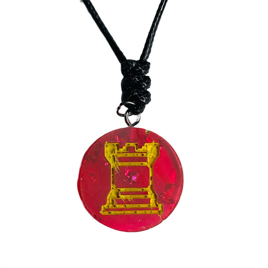 Glitter Red Rook - Handmade Resin Chess Necklace