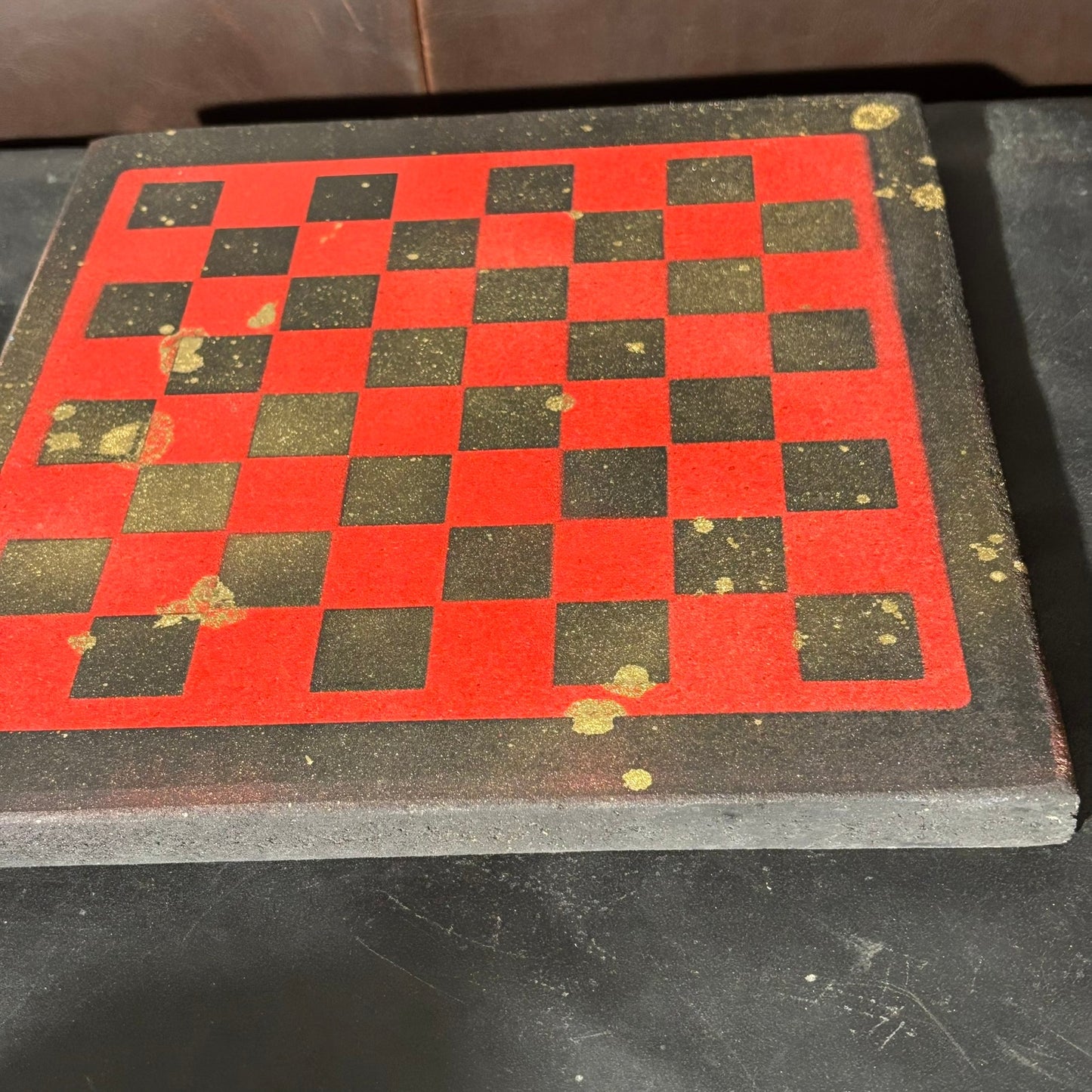 Red & Black Golden Drip - Painted Chess Board