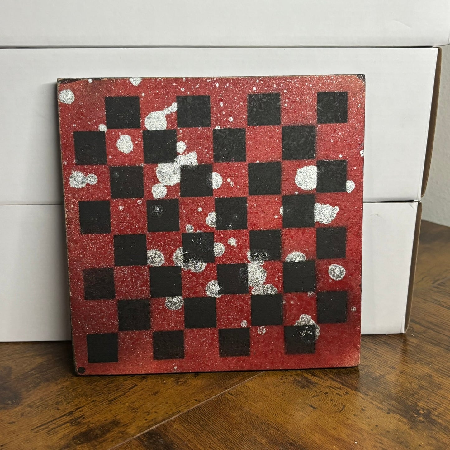 Red & Black Chrome Drip - Painted Double Sided Chess Board