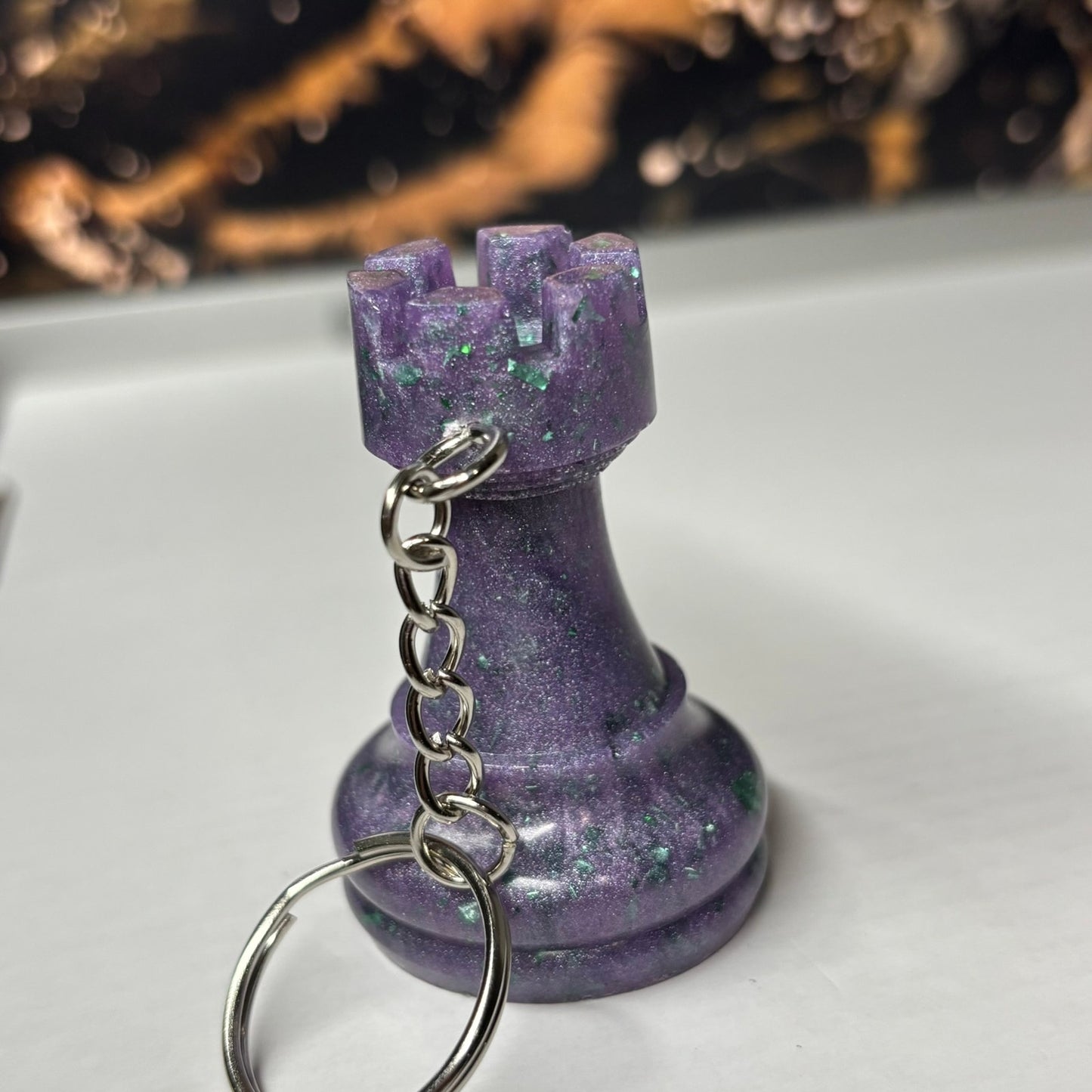Midnight Purple Rook - Handmade Resin Keychain - Large Edition