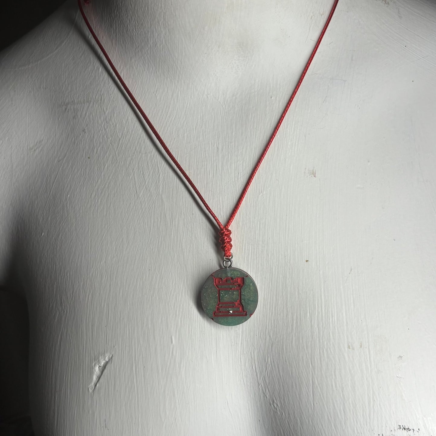 Christmas Colored Rook - Handmade Resin Chess Necklace