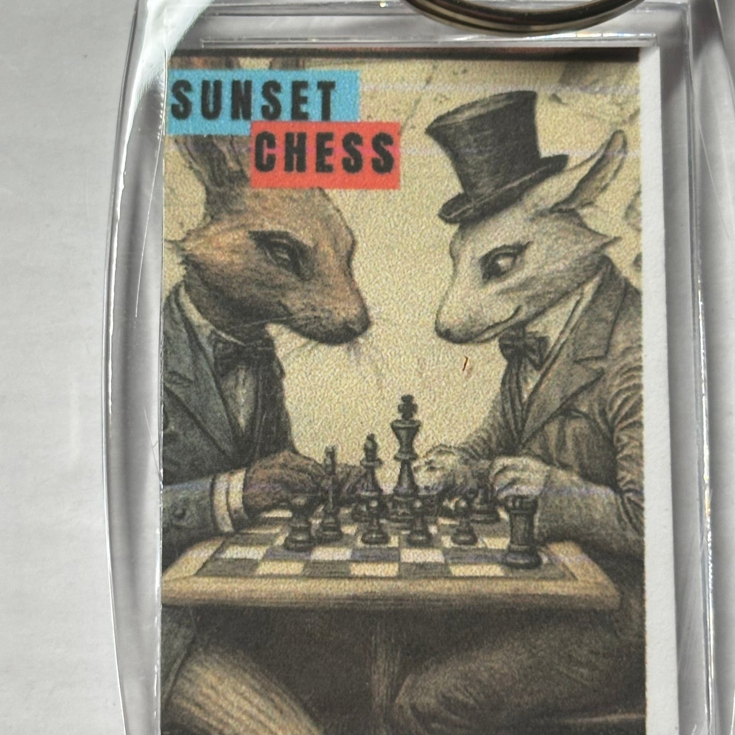 Rabbits Play - Chess  Photo Keychain