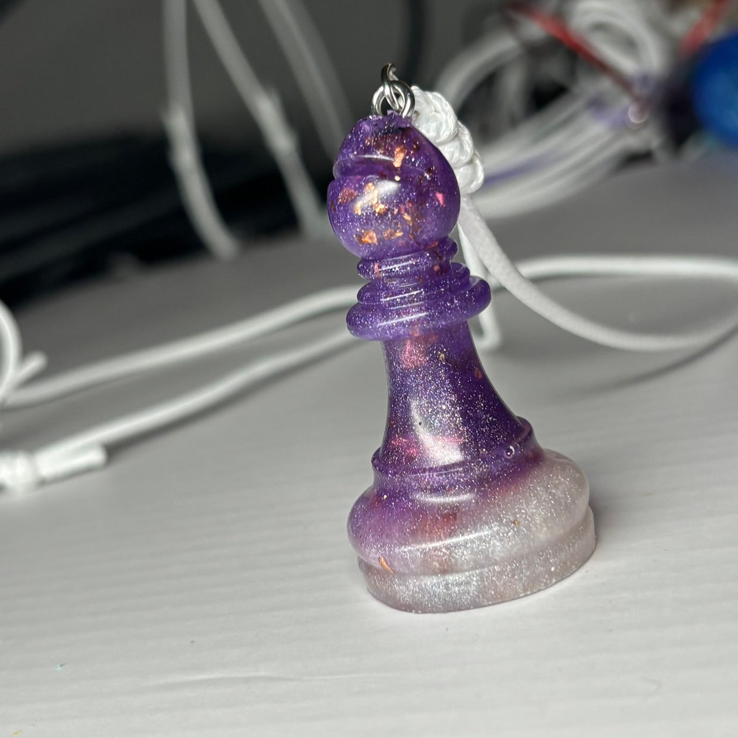 Purple Royal Bishop - Handmade Resin Chess Necklace
