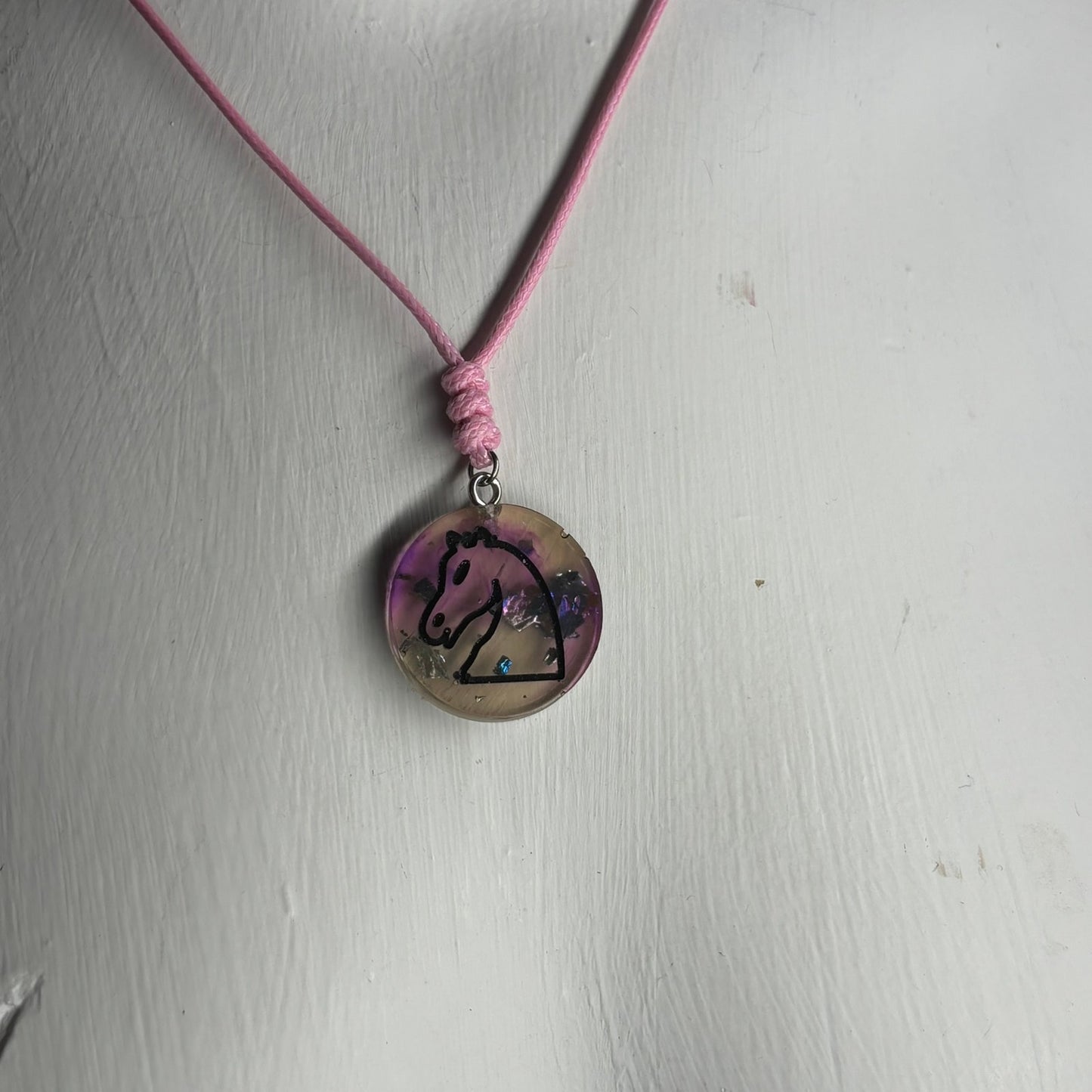 Pink Burst Knight - Handmade Resin Chess Necklace