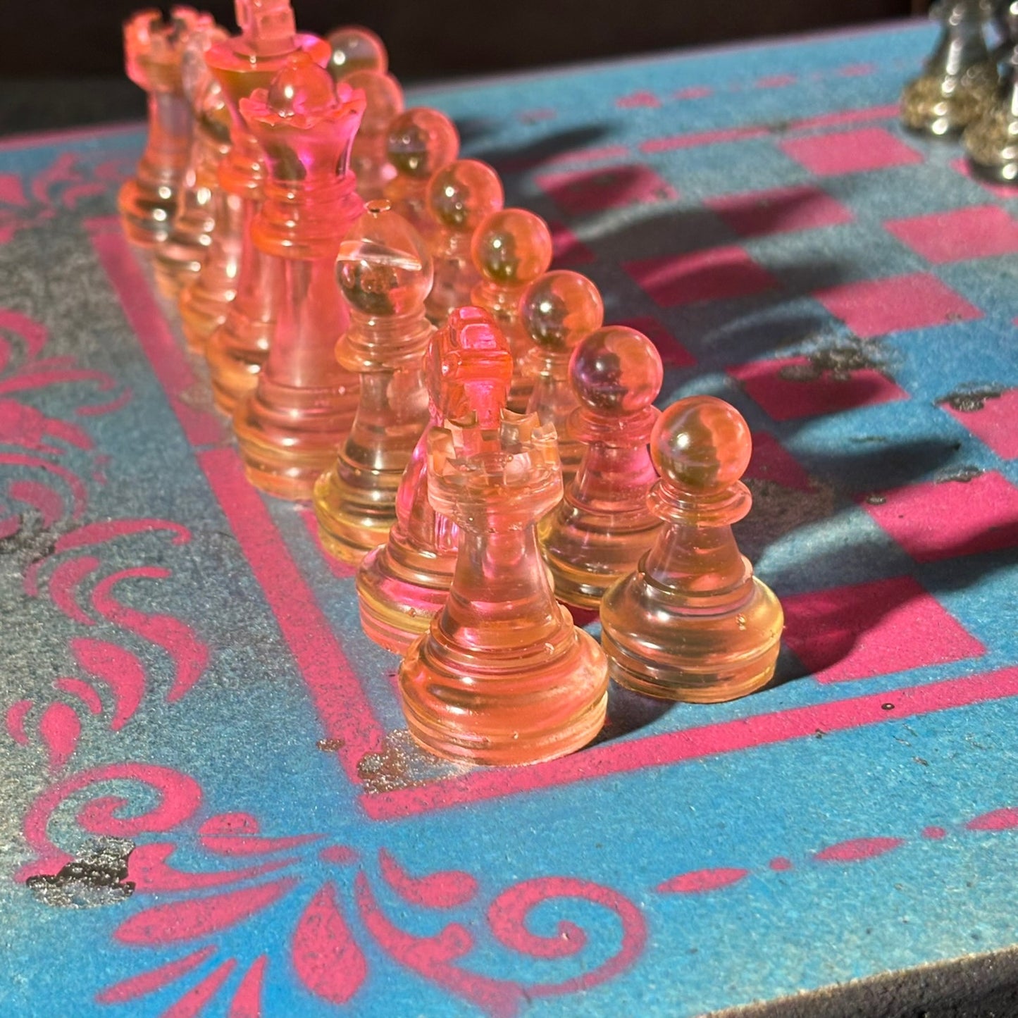 Sky Blue Pink- Painted Chess Set