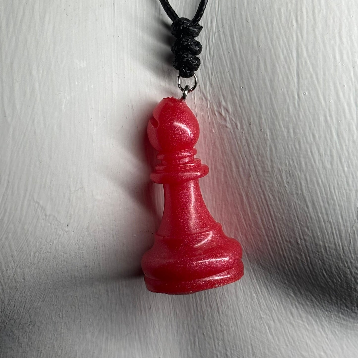 Cherry Red Bishop - Handmade Resin Chess Necklace