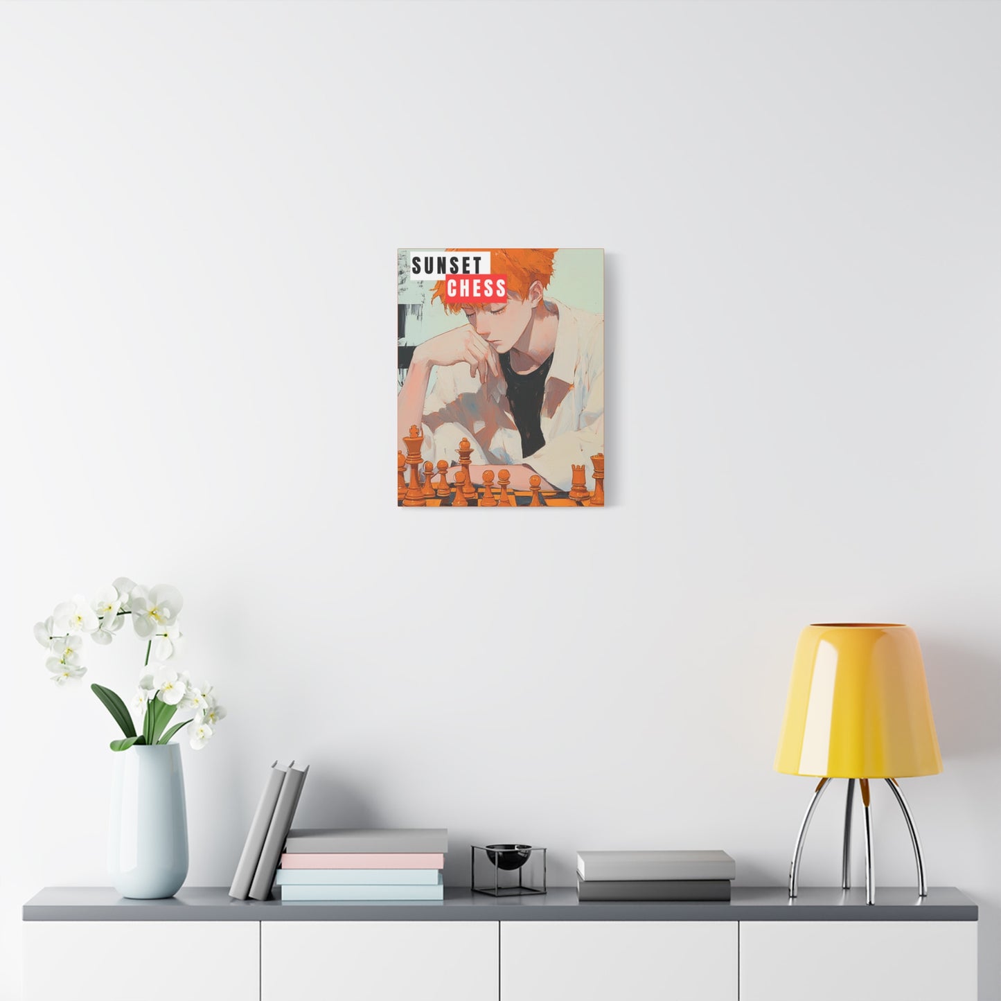 Anime Man Ponders The Game - Canvas Chess Print 16"x20"