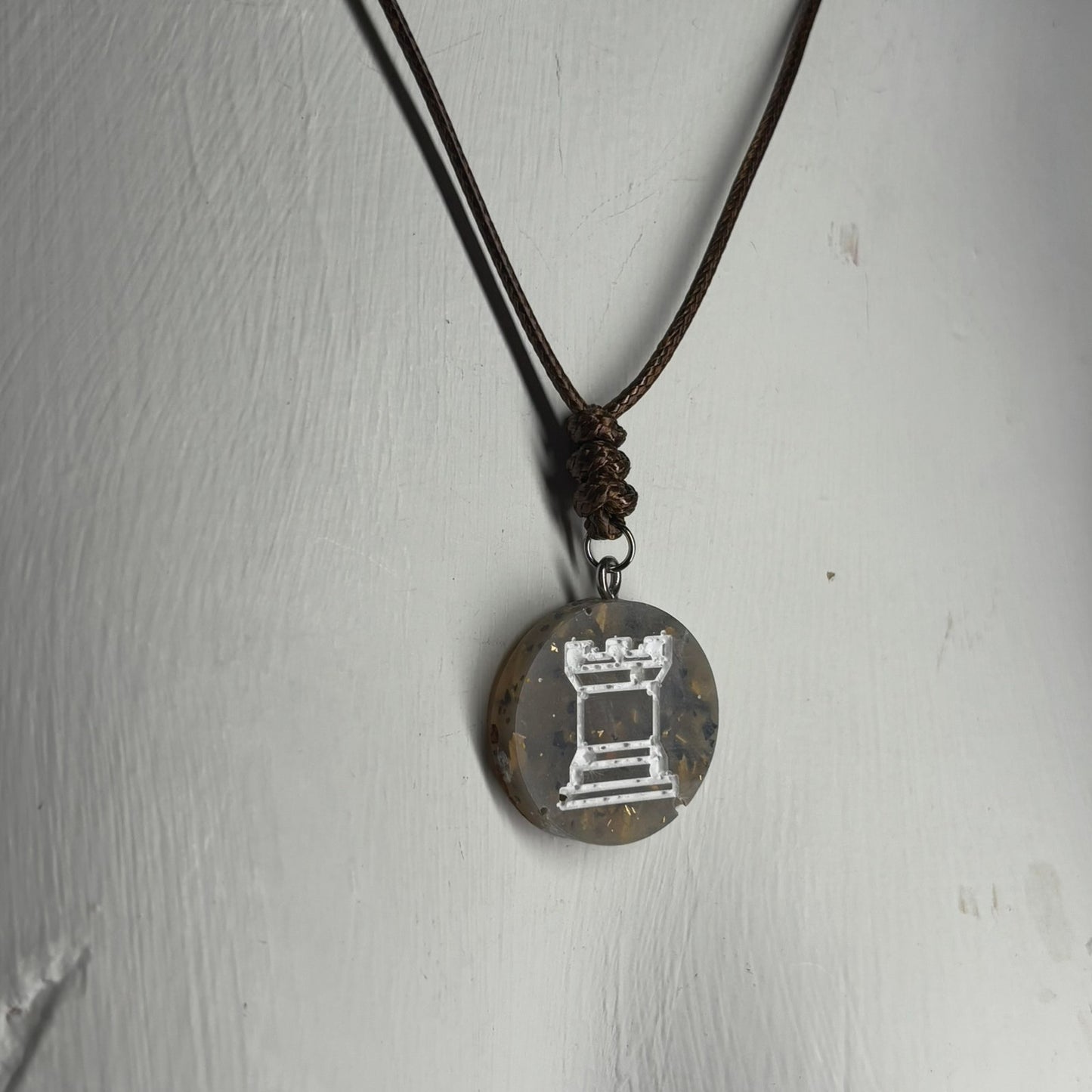 Royal Brown Rook - Handmade Resin Chess Necklace