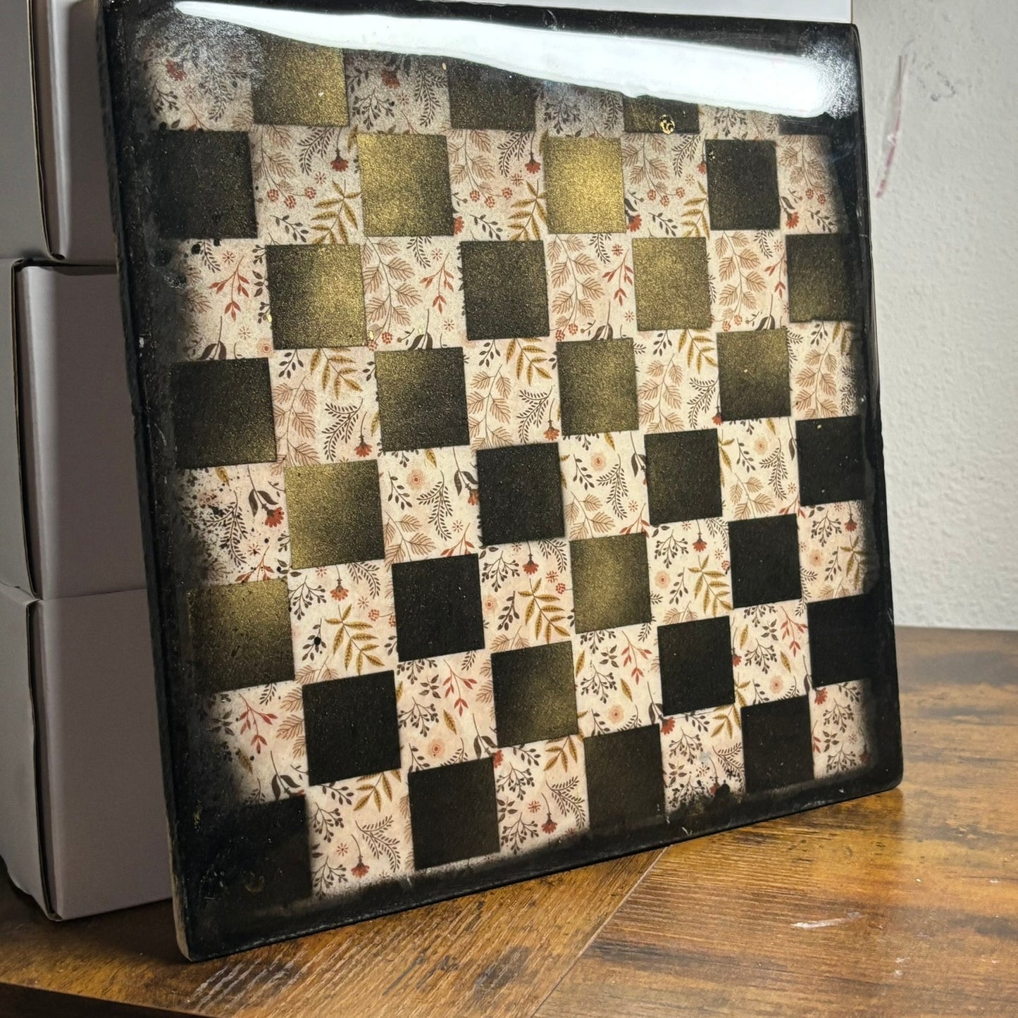 Vintage Flowers - Resin Coated Chess Board