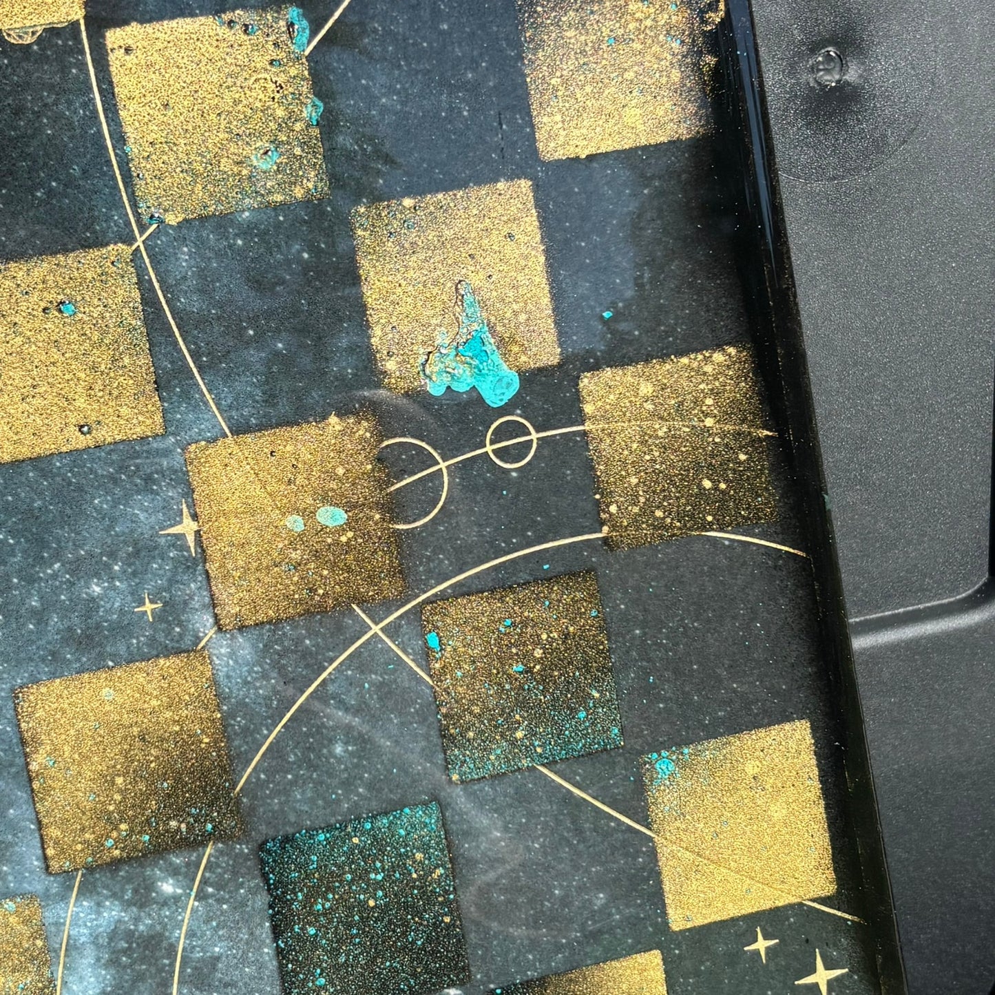 Galaxy Golden Space - Resin Coated Chess Board