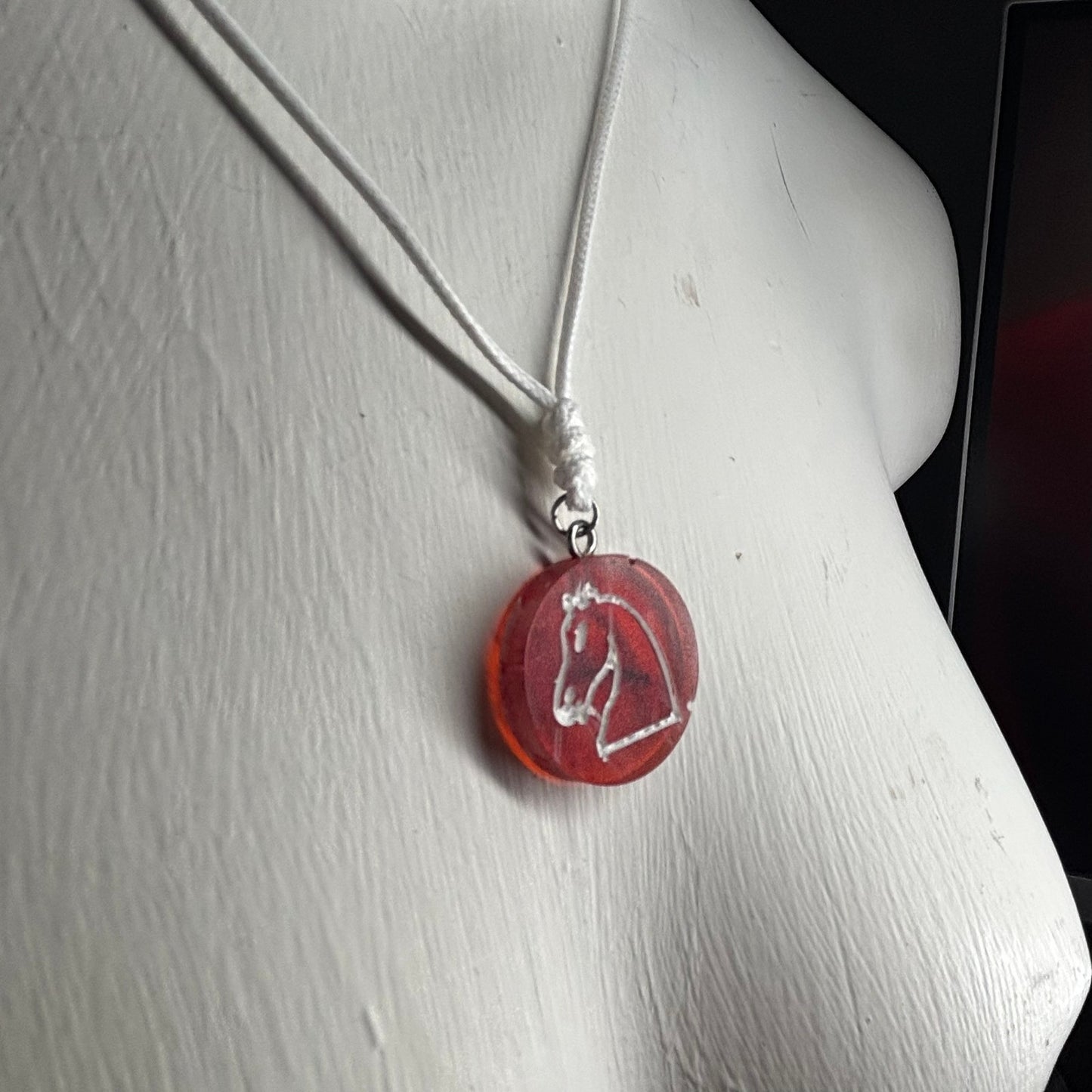 Cherry Red Knight - Handmade Resin Chess Necklace