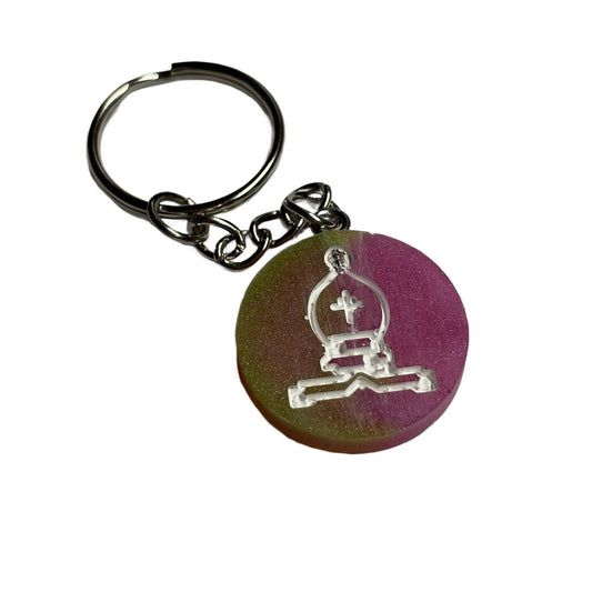 Pink Green Divide Handmade Resin Keychain - Flat Edition