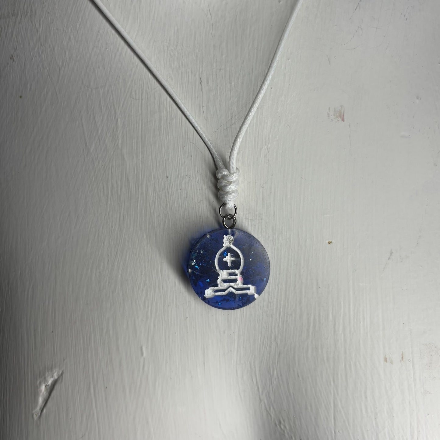 Fading Blue Bishop - Handmade Resin Chess Necklace - Flat Edition