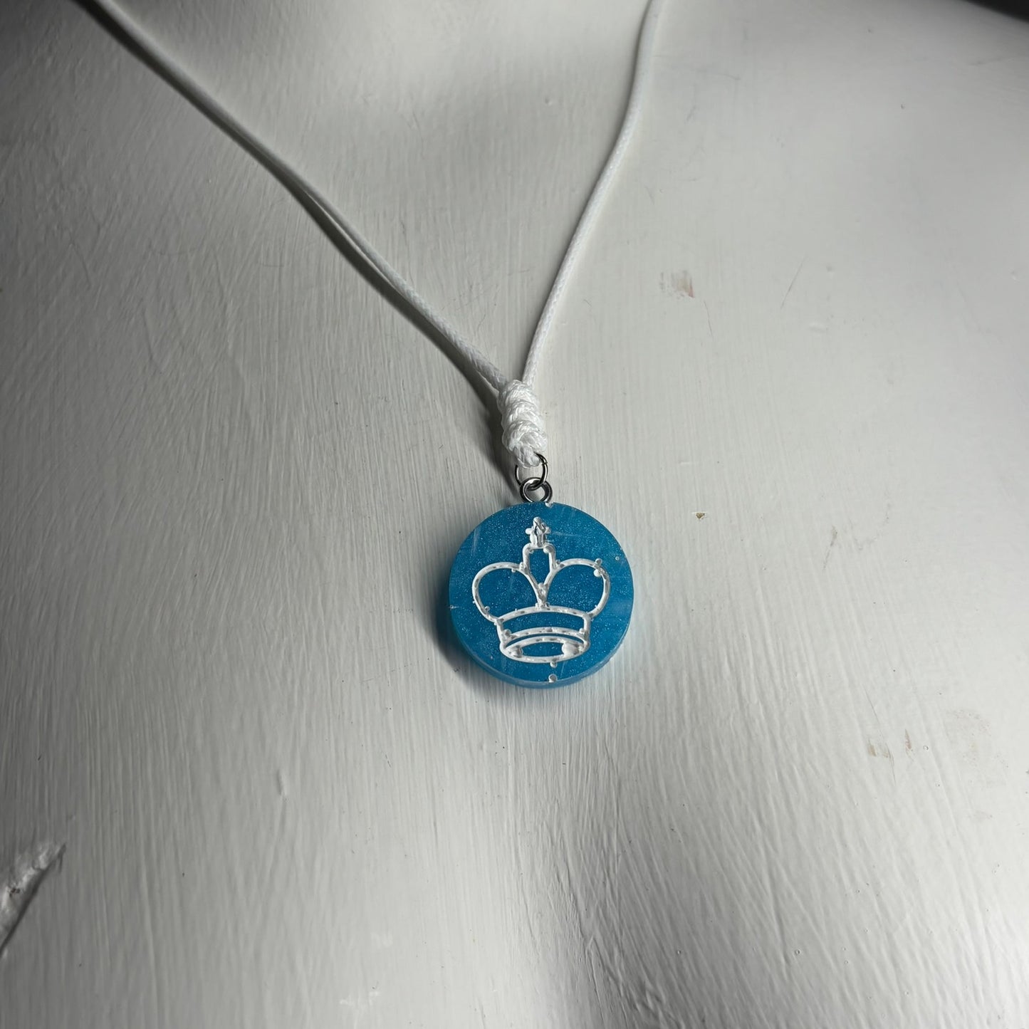 Clean Blue King - Handmade Resin Chess Necklace