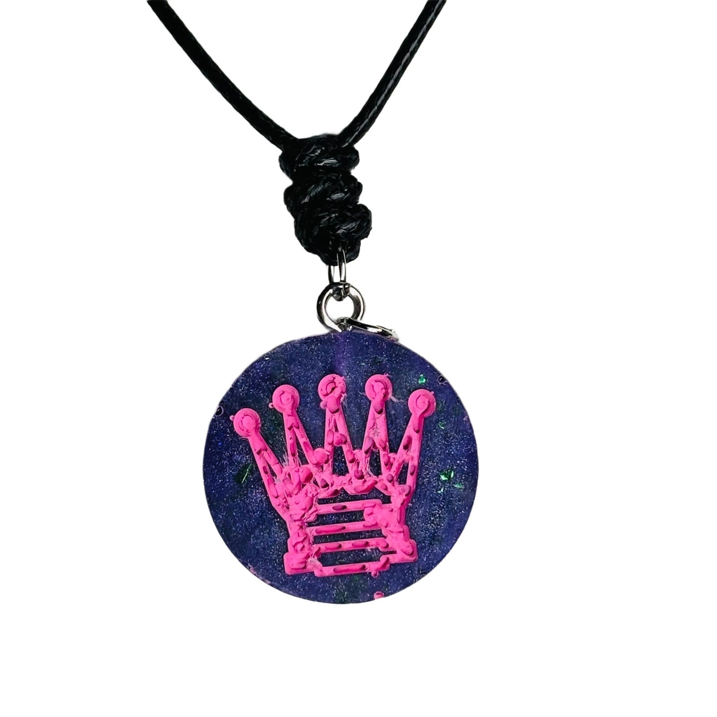 Purple Pink Crystal Queen - Handmade Resin Chess Necklace