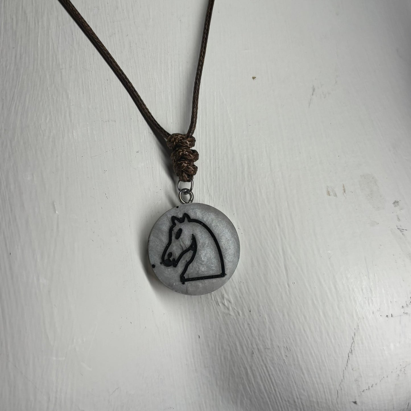 Silver Knight - Handmade Resin Chess Necklace