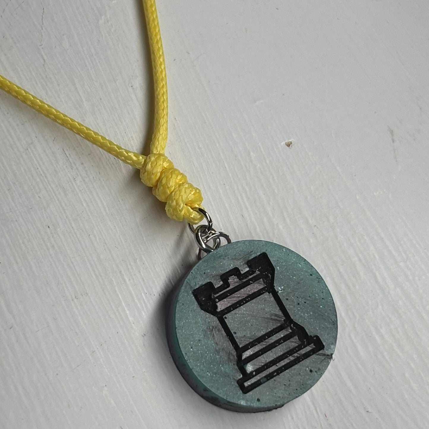 Aqua Rook - Handmade Resin Chess Necklace