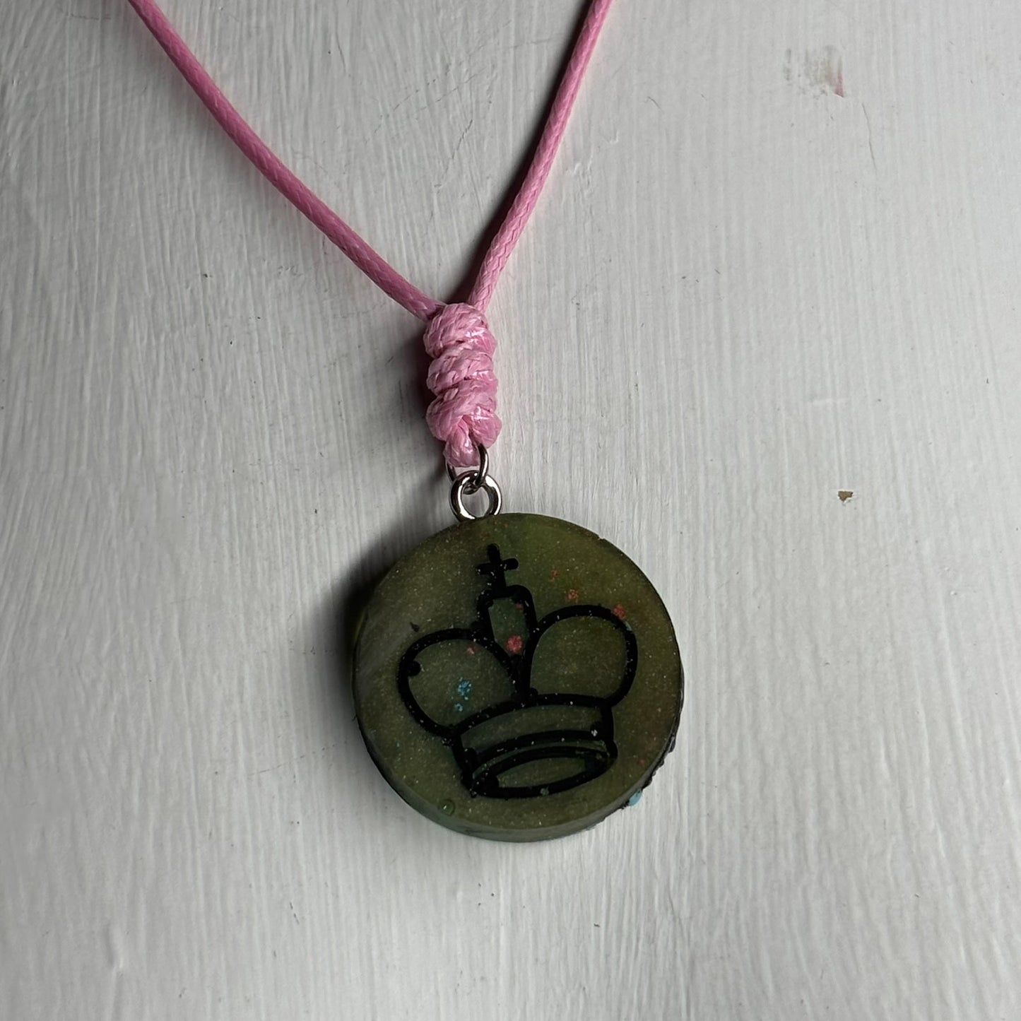 Dark Swamp Green King - Handmade Resin Chess Necklace