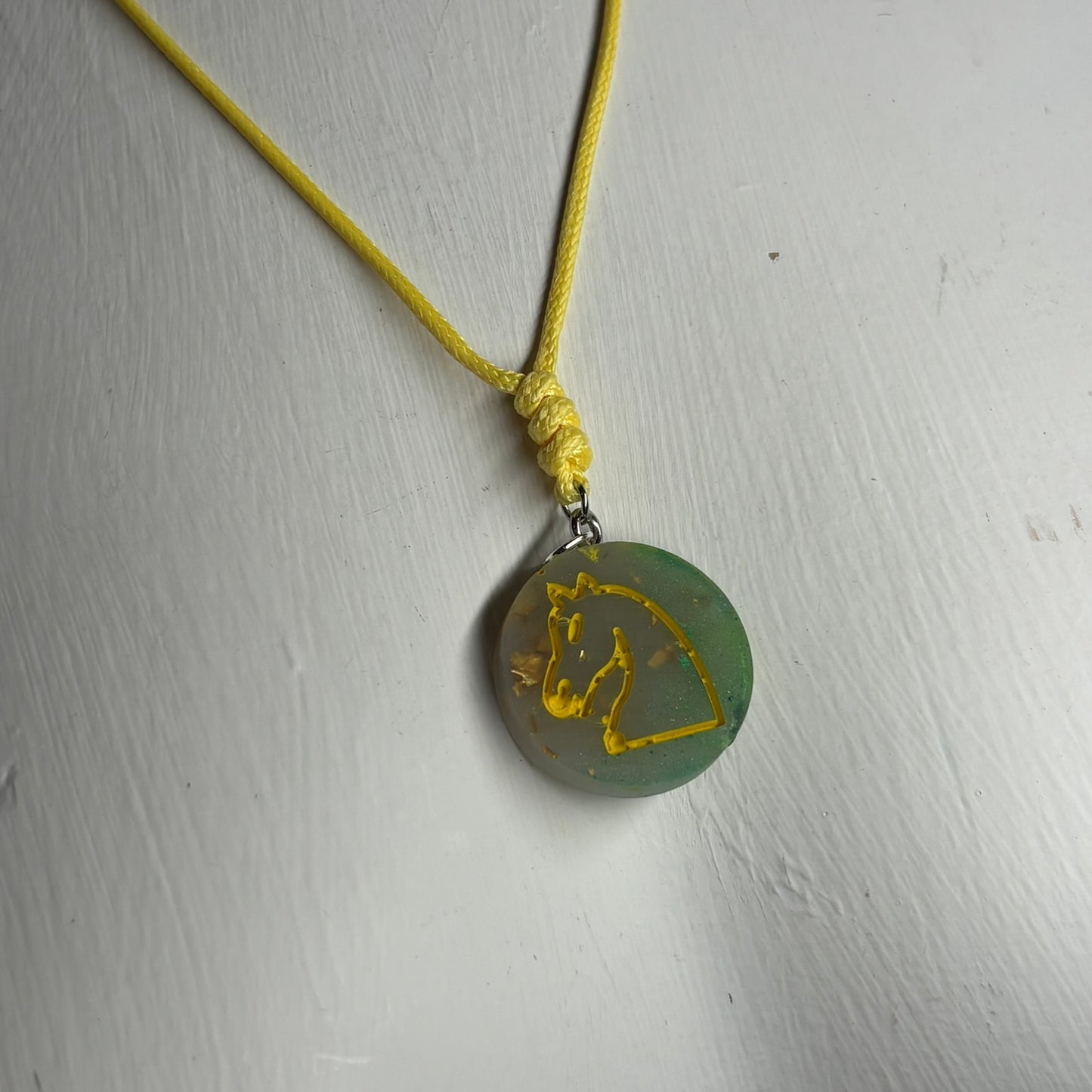 Green & Yellow Knight - Handmade Resin Chess Necklace