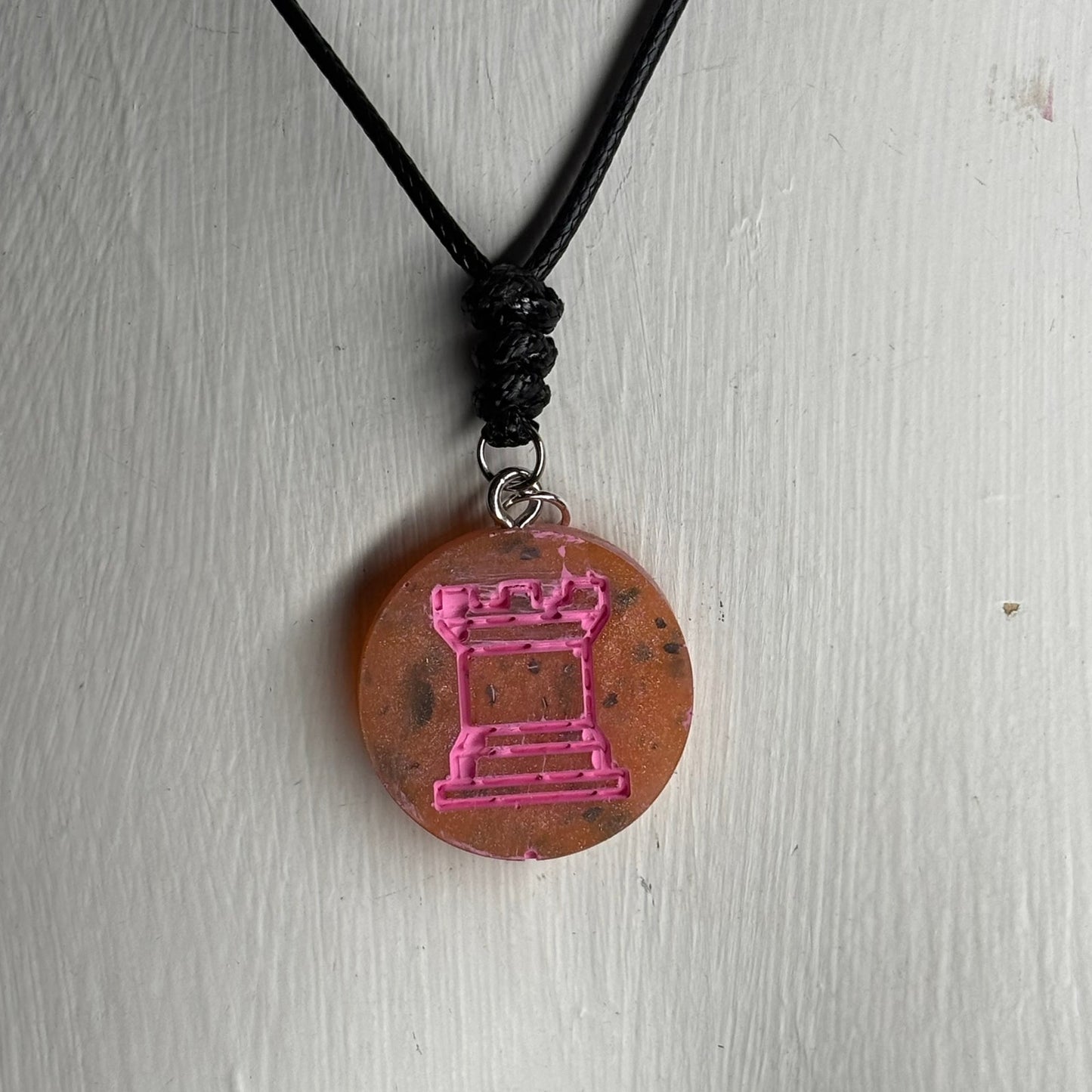 Pink Print Rook - Handmade Resin Chess Necklace