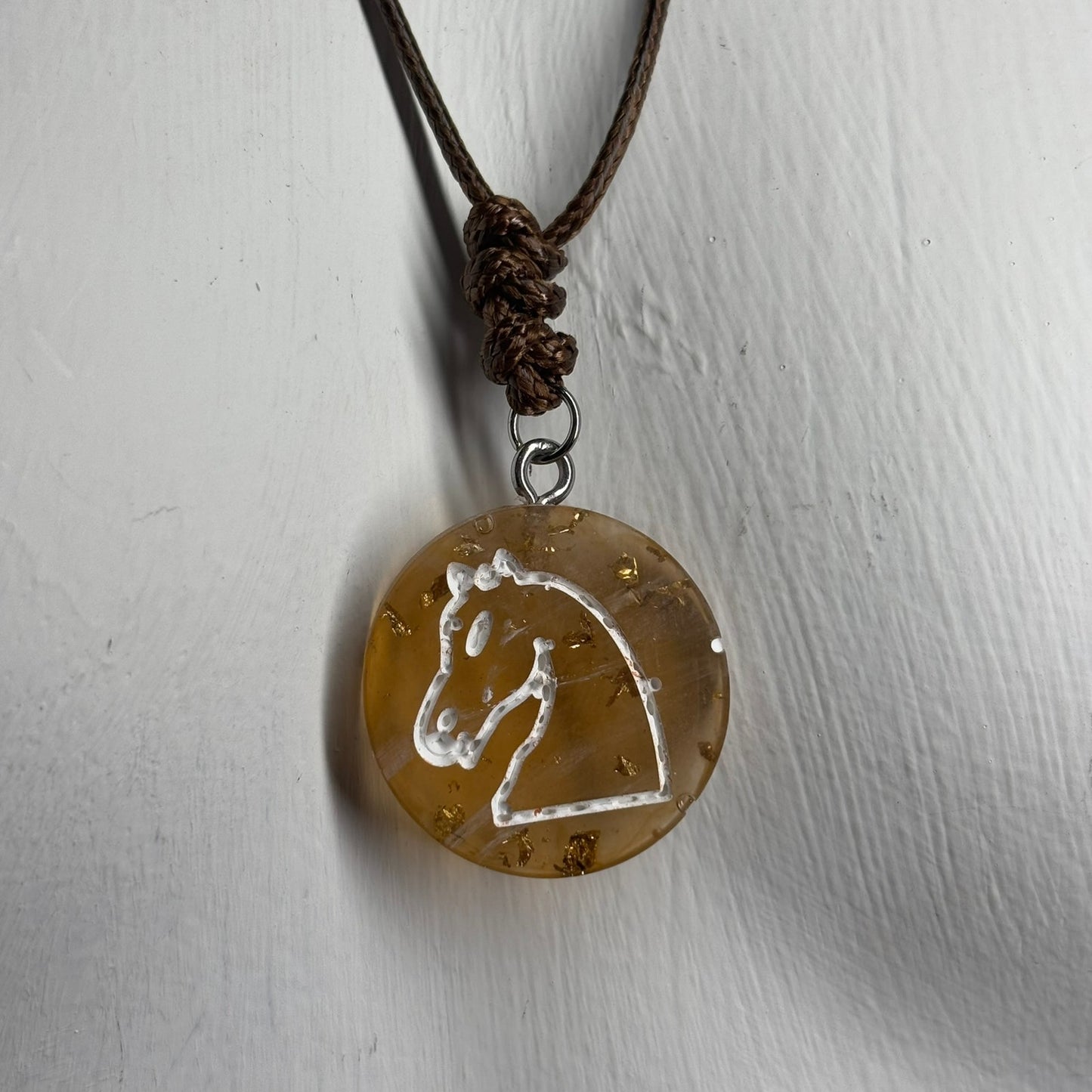 Amber Yellow Knight - Handmade Resin Chess Necklace