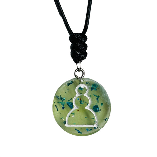 Crystal Green Pawn - Handmade Resin Chess Necklace