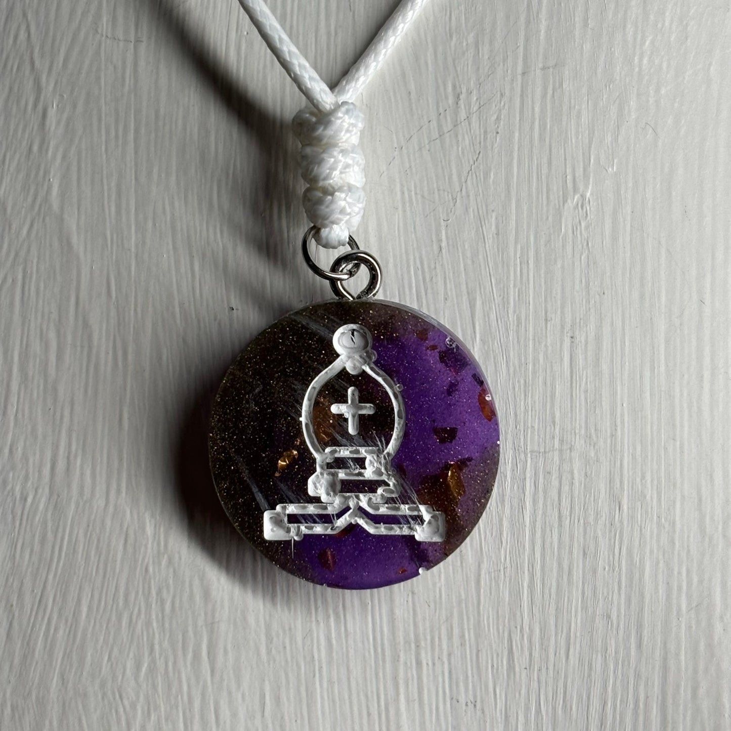 Iced Purple Bishop - Handmade Resin Chess Necklace