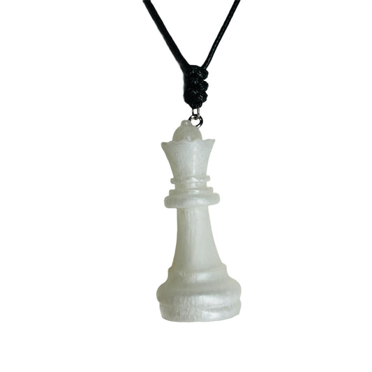 Simple White Queen - Handmade Resin Chess Necklace