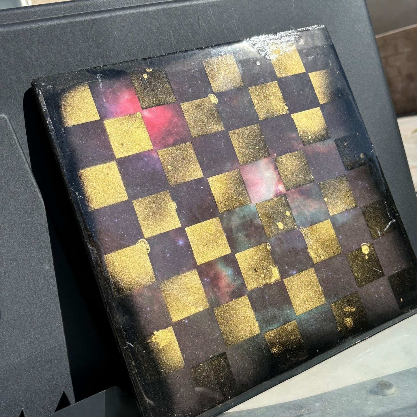 Golden Space Galaxy - Resin Coated Chess Board