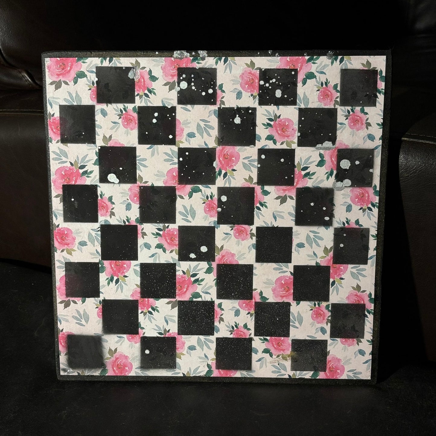 Pink Flowers - Scrapbook Chess Board