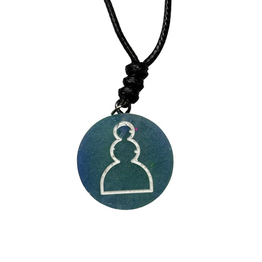 Blue & Green Pawn - Handmade Resin Chess Necklace