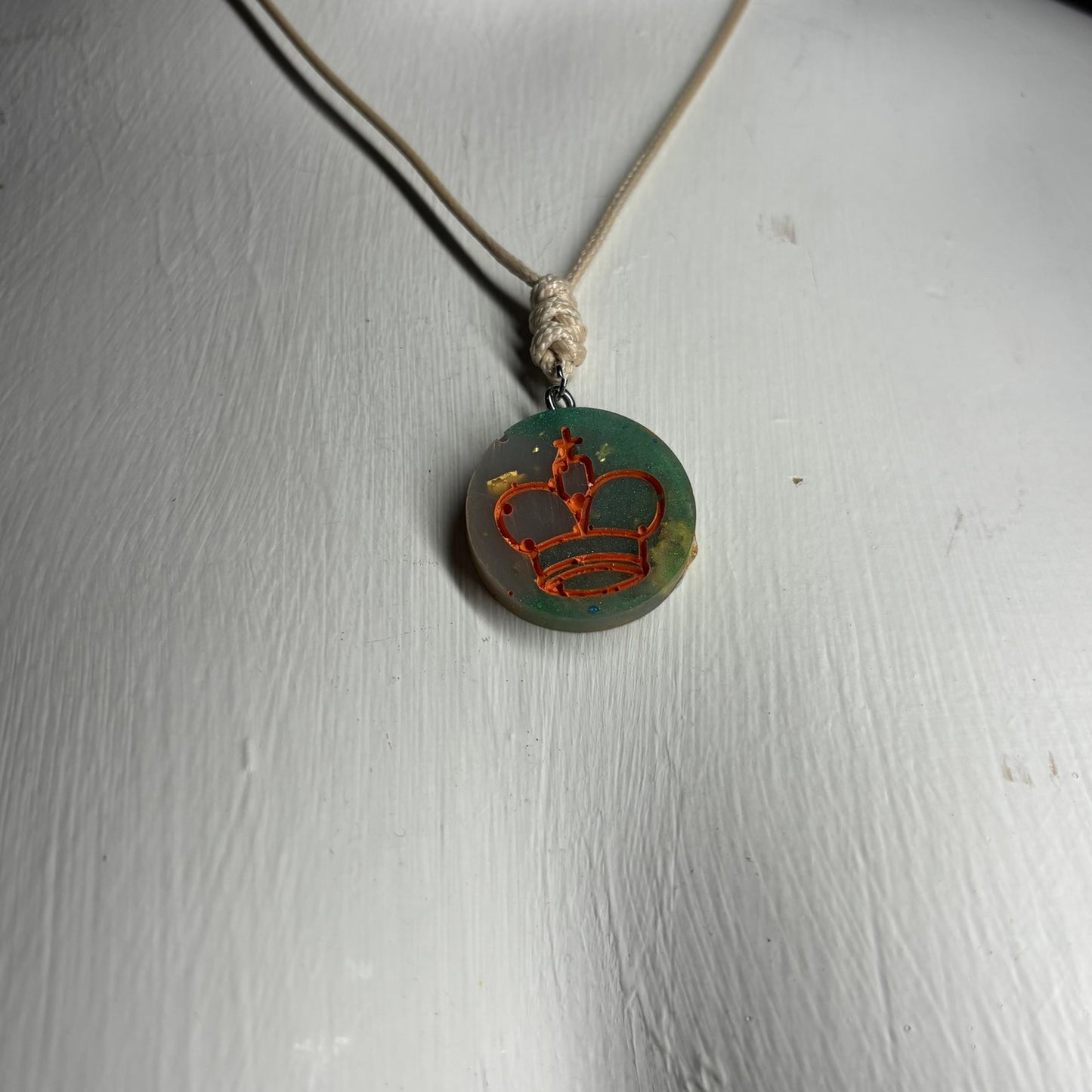 Vintage Green King - Handmade Resin Chess Necklace